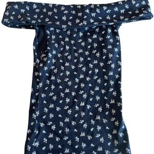 Hollister Navy Blue Floral Off-Shoulder Top